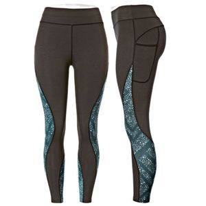 NWT POP Fit Piper leggings Black & Teal w/ pockets